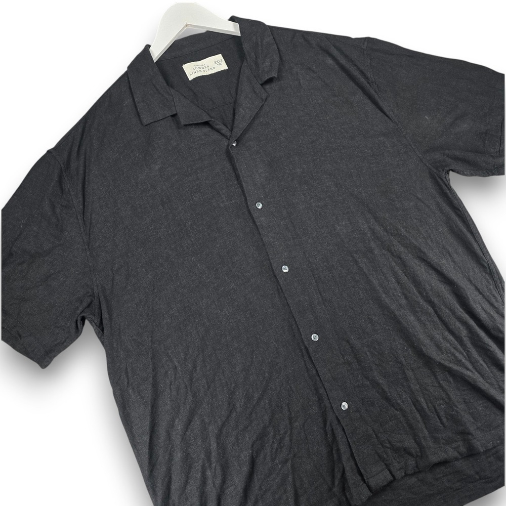 Abercrombie & Fitch Mens XXLT Gray Linen Blend Short Sleeve Camp Collar Shirt